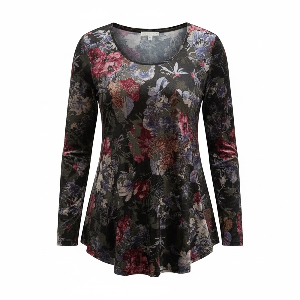 Velour knit / smooth sheen Floral Blouse - Picture 4 of 9